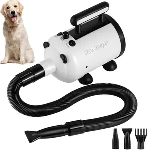Dog Hair Dryer, High Velocity Dog Blow Dryer with Heater for Grooming, Handle Portable Pet Blower Grooming Dryer with with Blow Speed, Heater Temperature Control & 3 Nozzles