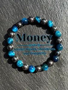 8mm Blue Tiger Eye & Hematite Beaded Money Bracelet For Men & Women, Daily Wear To Attract Wealth & Prosperity, Jewelry Gift For Holidays, Money Attraction Bracelet (Natural Stone Color May Vary Slightly)