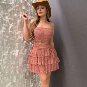 Western Lace Ruffle Mini Dress