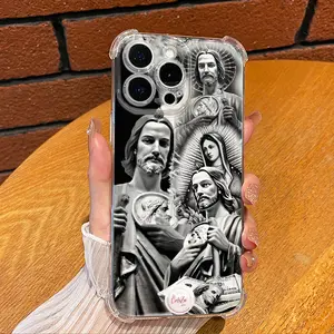 Religious Art God Bless The Virgin Mary Dollar Pattern Phone Case for iPhone16 Girls 15/14/13/12/11 Light Luxury Xs Bare Metal Feel Pro Ultra-thin Max Plus Silicone Soft Drop-proof Shockproof Protection Boys Screen Protector Case 30X-L0275