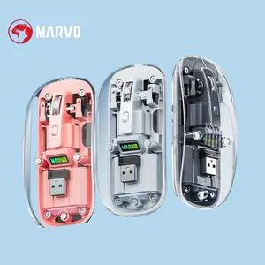 Marvo Portable Transparent Optical Wireless Mouse: Ergonomic grip, 1000 DPI, low latency, up to 18-month battery life; suitable for small-to-medium hands; compatible with laptops, PCs, and Macs—ideal for office use or travel.
