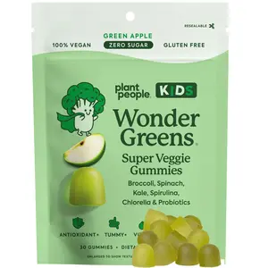 Plant People WonderGreens KIDS Super Veggie Gummies - Zero Sugar - Green Apple Flavor - Greens & Probiotic Gummy for Kids-  Broccoli, Spinach, Kale