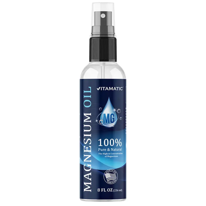Vitamatic Pure Magnesium Oil Spray 8 OZ USP Grade No Unhealthy Trace Minerals Soothing Body Care Fast Absorption Multi-Purpose Use Natural Lightweight - Joint Relief