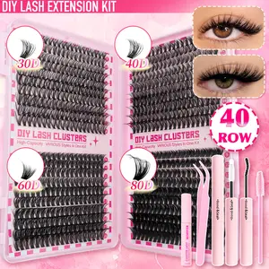 Lash Clusters Kit, Eyelash Clusters Lashes Natural, DIY Lash Extension Kit Self Adhesive False Eyelash,Eyelash Clusters Eyelash Bond Glue Remover Tweezers,False Eyelashes Kit, Eyelash Extensions Kit, Lashes Clusters Kit,30D 40D 60D 80D,D Curl Wide Band