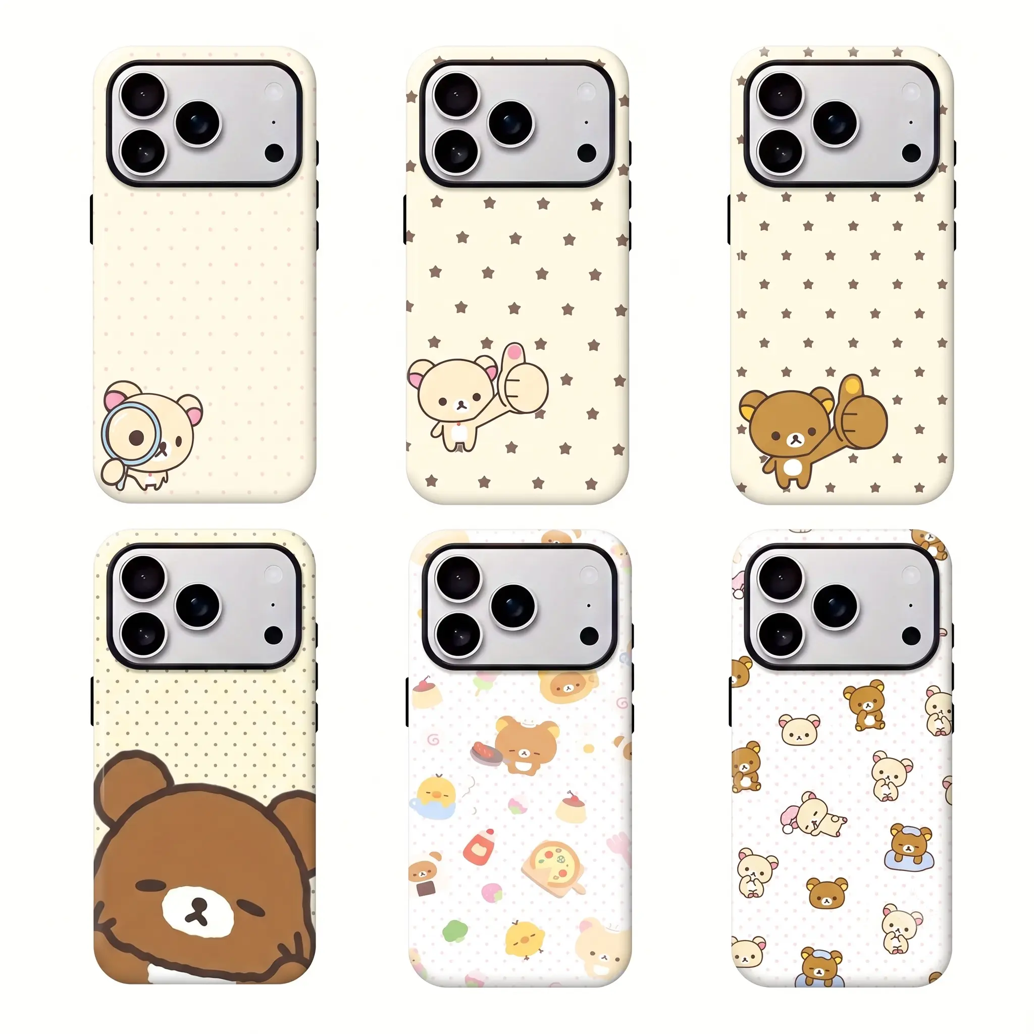 Kawaii White Bear Rilakkuma Korilakkuma Cute Transparent Phone Case for iPhone 17 Pro Max Air 16 Plus 15 14 13 12 11 Shockproof Protective Cover Gift For Birthday Christmas Valentine Halloween