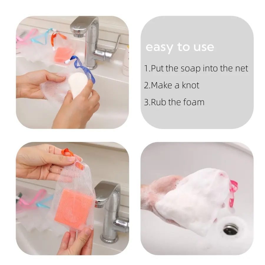 10 Counts Exfoliating Mesh Soap Bag Foaming Net， Face Cleansing Foaming Nets, White Pouch with Drawstring for Bath & Shower，Scrub Cleansing  Soap Bubble Mesh Bags sponge baby natural sponge Maximized Efficiency Hygienic Use