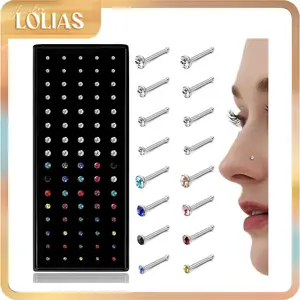 LOLIAS 80-160Pcs Nose Rings Studs for Women Men - Straight or L Shaped Surgical Stainless Steel Small Nose Studs Pin - Hypoallergenic 20G 22G Tiny Nose Piercing Jewelry 1.5/2/2.5/3 mm CZ