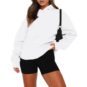 Oversized Hoodies for Women Trendy Fleece Preppy Plain Sweatshirt Hooded Vintage Tunic Pullover Plus Size Pocket Y2k Hoodie Comfrt Drop Shoulder Cute Sweatshirts Winter Outfits 2024 White Small