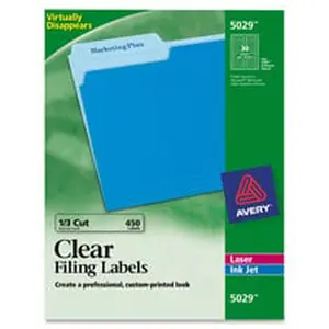 Avery Filing Labels, Laser-Inkjet, .67 in. x 3.44 in., 450-PK, Clear