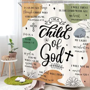 Christian Bible Verse Shower Curtain Kids Teens Abstract Boho Mid Century Inspirational Quotes Minimalist Geometric Scripture 60Wx72H Inch Waterproof Polyester Fabric Bathroom Bathtub