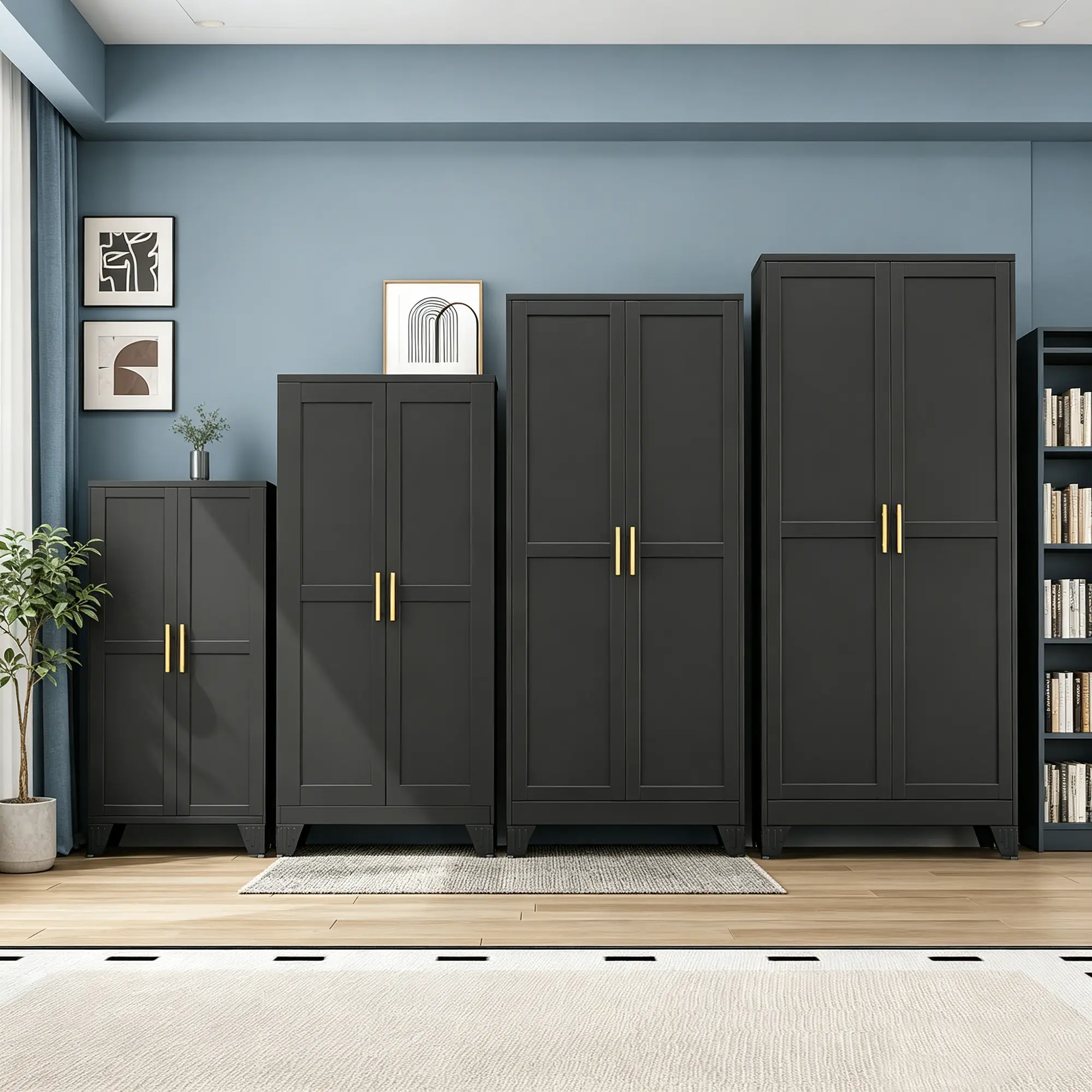 Black Metal Storage Cabinet with Doors, Steel Pantry Cabinet with Adjustable Shelves – Freestanding Cupboard for Kitchen, Office, Garage, Dining Room