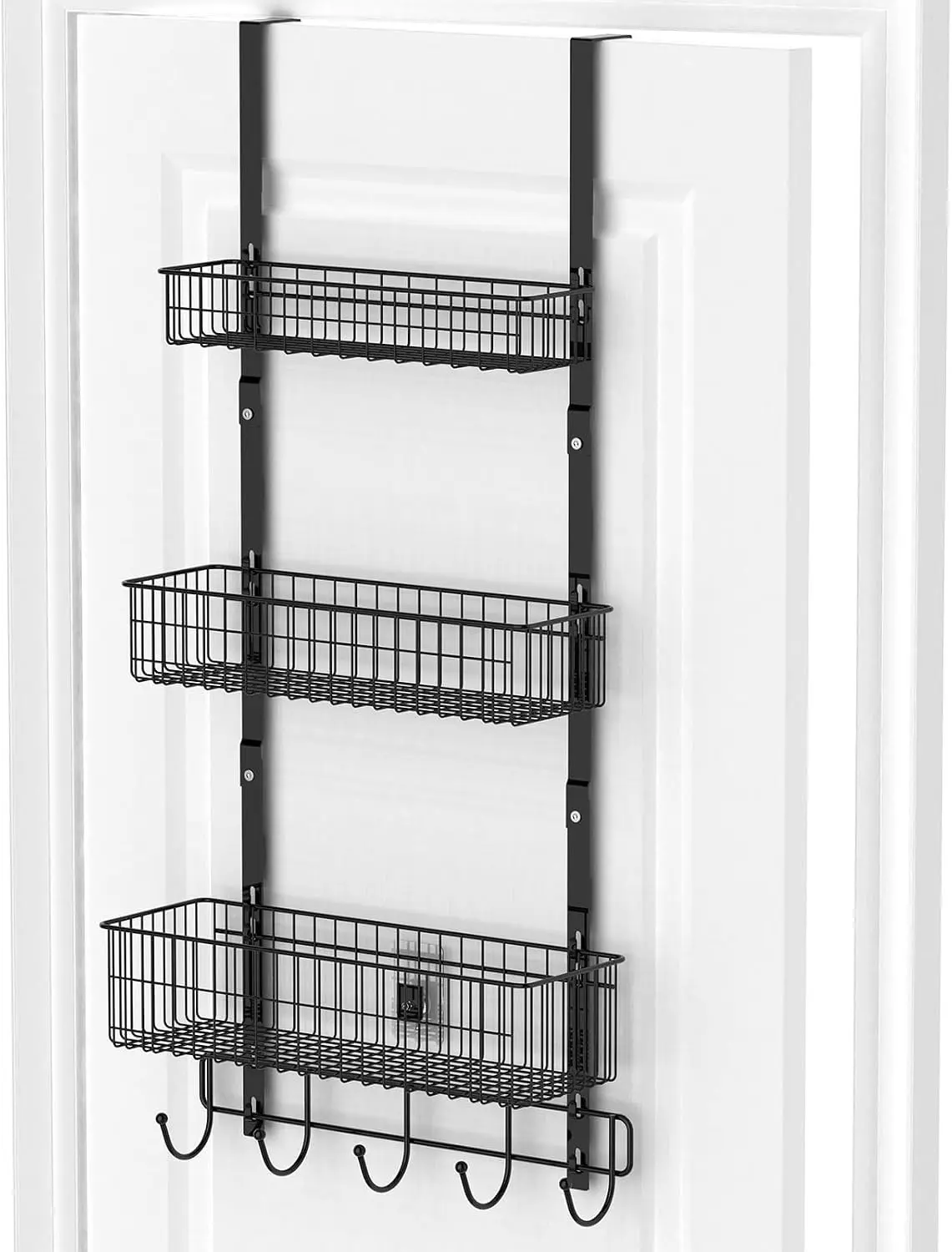 Over The Door Organizer with Hooks 3 Tier Back Towel Hanger Baskets Metal Behind Hanging Storage Shelf Pantry Racks for Bedroom Bathroom Black, R01-R984