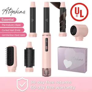 ATOPSKINS 5-in-1 Hot Air Brush Ultra-Lightweight Air Styler Gentle Styling Zero Heat Damage 230°F Heat-Free Styling High-Temp Plastic Parts 30-Day Warranty Handle Attachment Hair Curling Tool