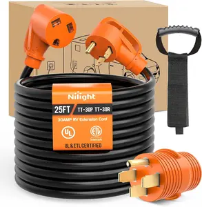 Nilight 25FT 30A RV Extension Cord with 50A to 30A Adapter, 125V Heavy-Duty 10/3 Gauge Pure-Copper Core STW Wire, UL ETL Listed 3-Prong TT-30P TT-30R, Weatherproof for Generators, Campers
