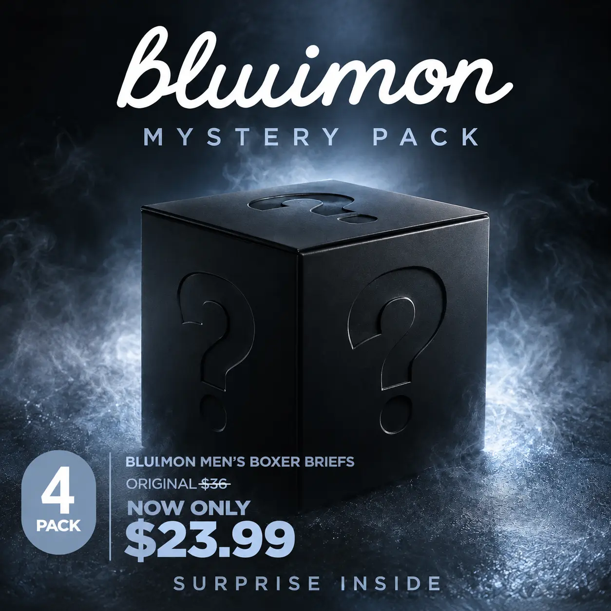 Bluimon Men's Mystery Boxer Brief 4-Pack Bundle - Standard Length 7-Inch Inseam, Soft, Stretchy, and Breathable Polyblend Fabric backtoschool