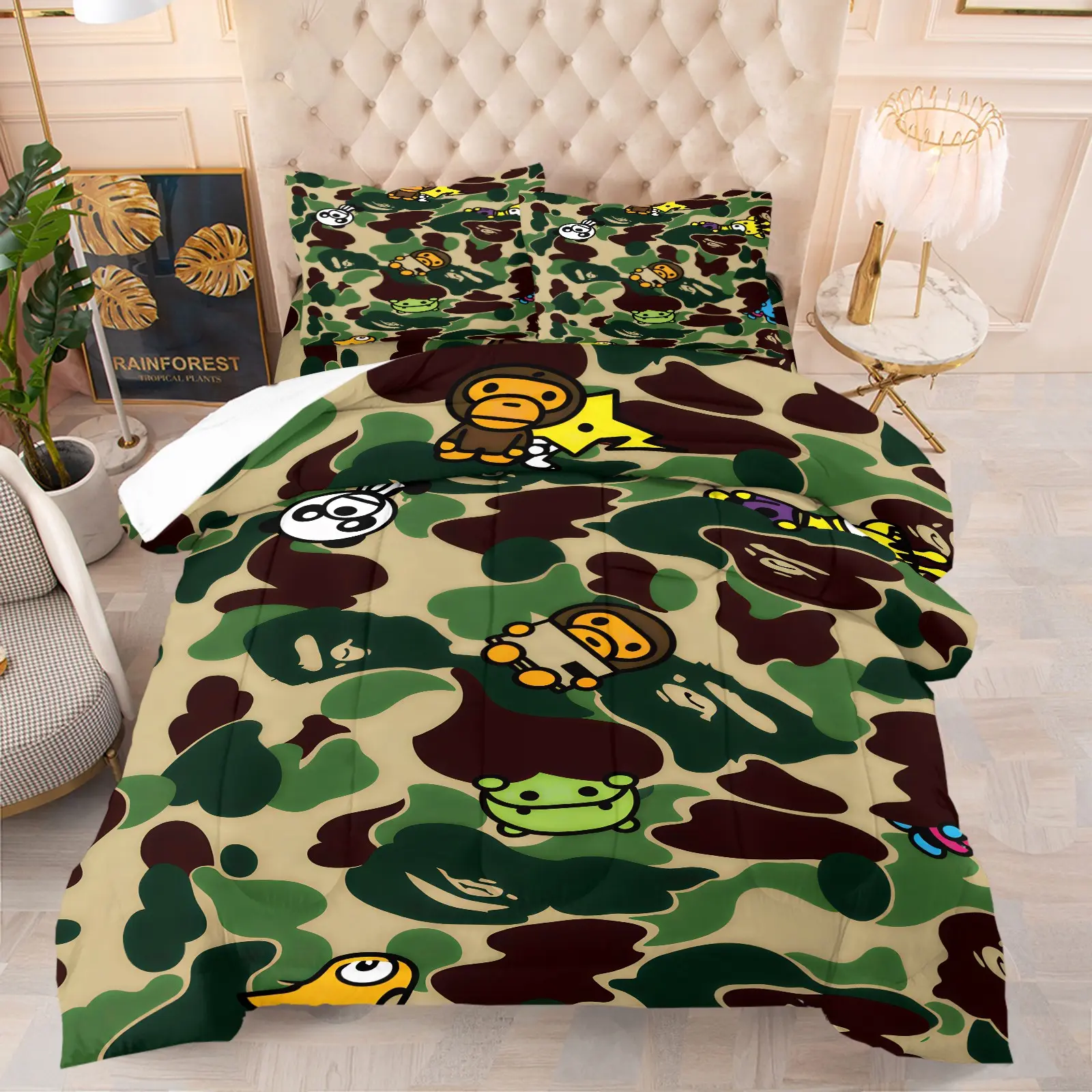 Trendy Multiple Roles Classic Camo Print Comforter Set, Soft Bedding Sets, 1 Comforter & 1-2 Coreless Pillowcases, Streetwear Enthusiast, Street Style Bedroom Soft Furnishings, Soft & Warm, Trendy Toy Personality Space Decoration