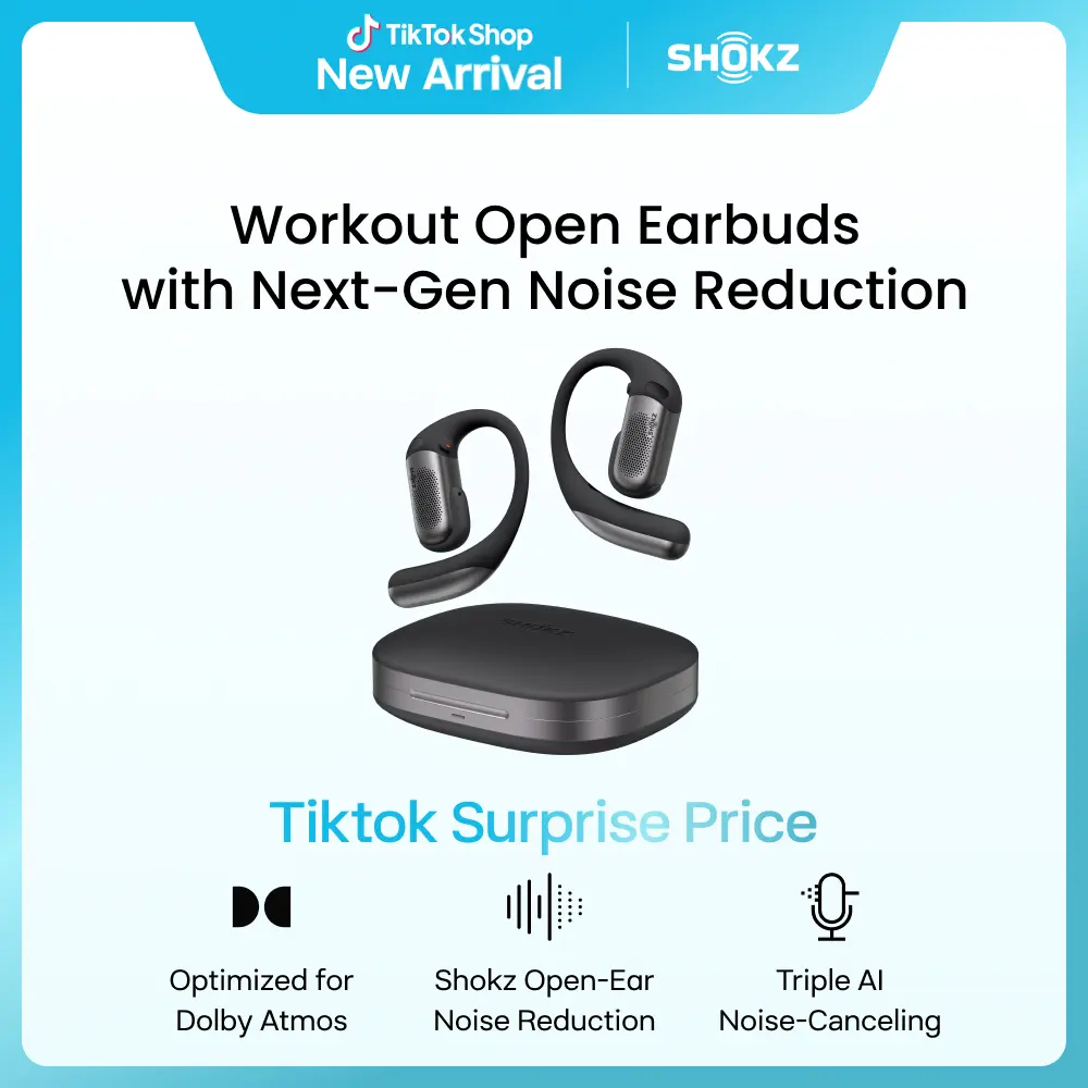 SHOKZ OpenFit Pro Open-Ear True Wireless Earbuds with Open-Ear Noise Reduction, Optimised for Dolby Atmos, Deep Bass, 50H Playtime, AI-Powered Clear Calls for Work, Sport, Bluetooth 6.1, IP55, Black