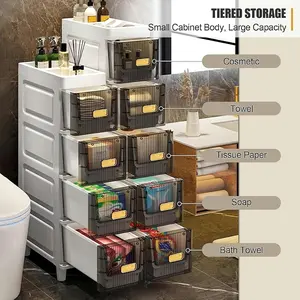Practical storage cabinet storage rack, high-capacity multi-drawer organizing cabinet, suitable for bathrooms and study rooms, space-saving side shelves, with smoothly opened drawers and shelves, Multi layer cabinet