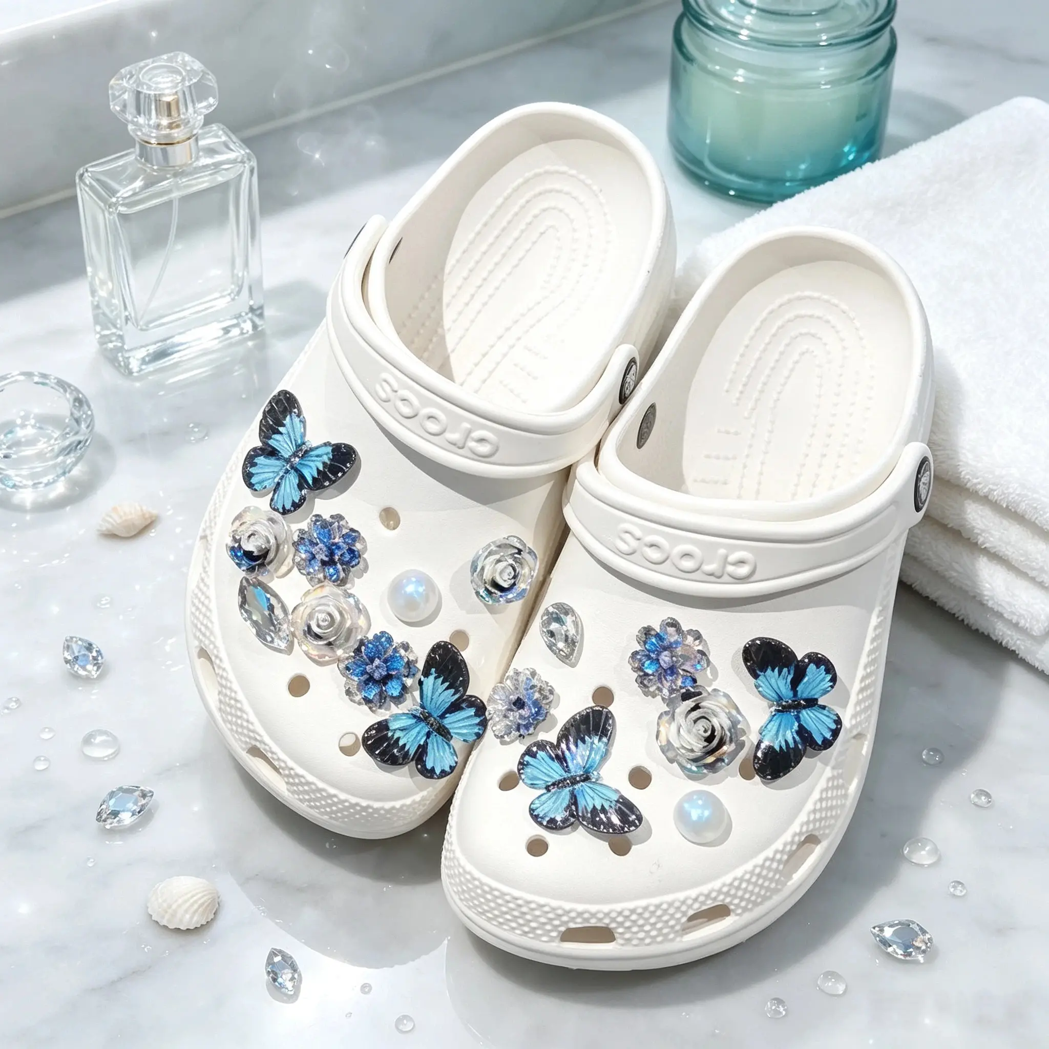 16pcs Shoe Charms with 3D Blue Butterfly & Flower Designs, Detachable DIY Accessories for Clogs and Sandals, 16pcs-Blue Butterfly