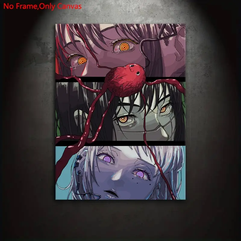 1pc Frameless Canvas Painting Print Poster,Classic Dark Fantasy Bloody Anime Pop Art,Character Art,Chainsaw Man Makima Eyes,Perfect for Japanese Manga Lovers,Ideal Gift for Bedroom,Office,Living Room,Dorm Hallway,Kitchen,Mural,Wall Decoration,Room Decor