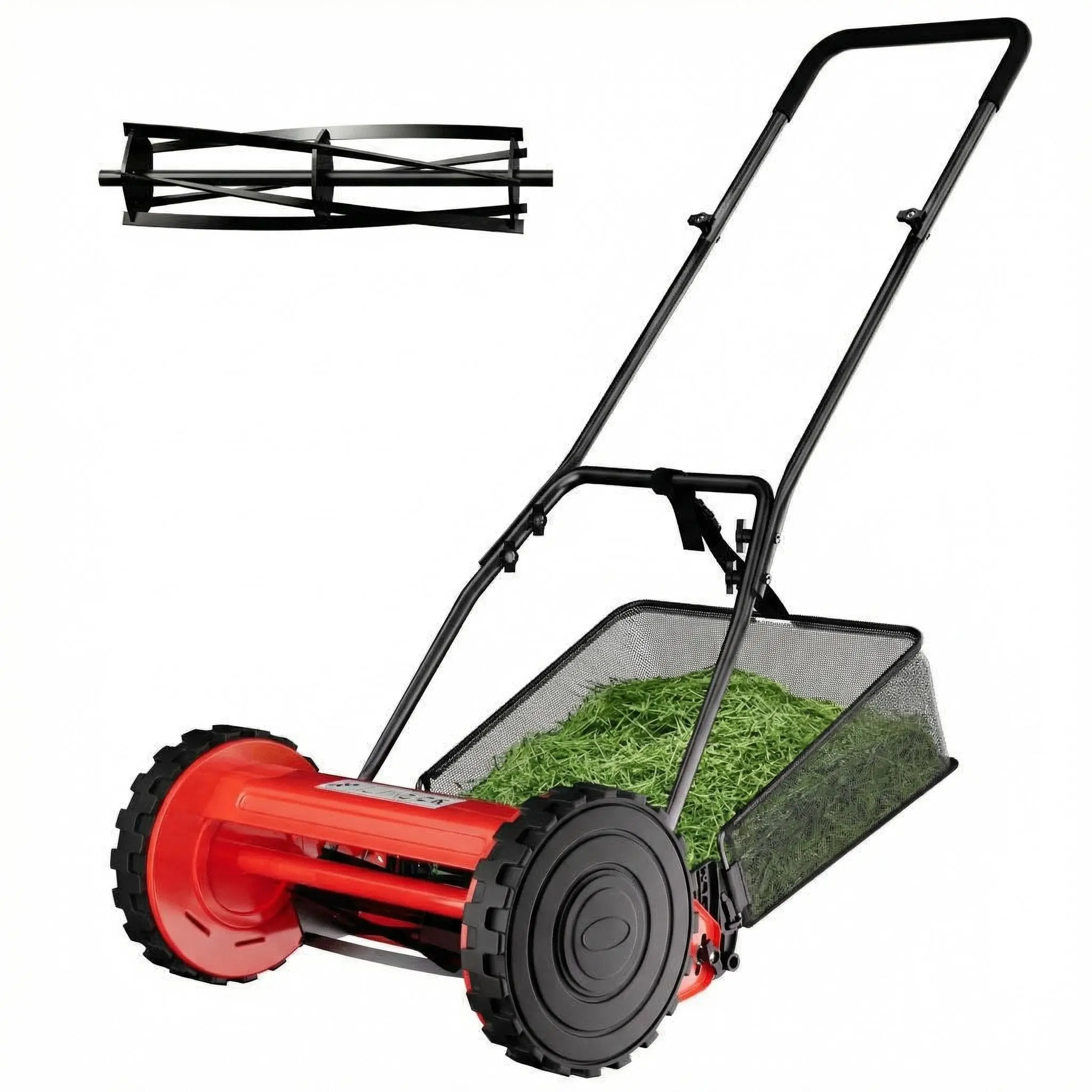 Garvee 16" Cordless Manual Reel Lawn Mower, Walk-Behind Push Mower with 5-Blade Cutting System, Durable Steel Frame, Adjustable Cutting Height, Comfort Grip Handle & 7.9-Gallon Grass Catcher