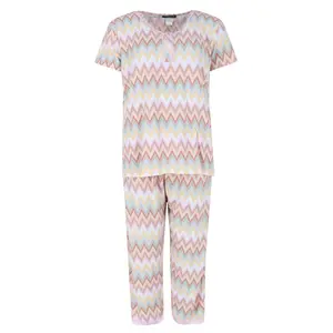 Elegant Emily Women's Plus Size Chevron Multicolor Short Sleeve Capri Set