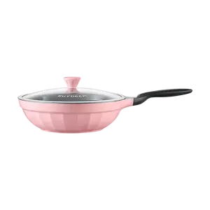 BUYDEEM 32cm Non-Stick Frying Pan, Pink Ceramic Coating Wok for Healthy Cooking, Easy Clean, Low Smoke, PFOA-Free, Induction Compatible
