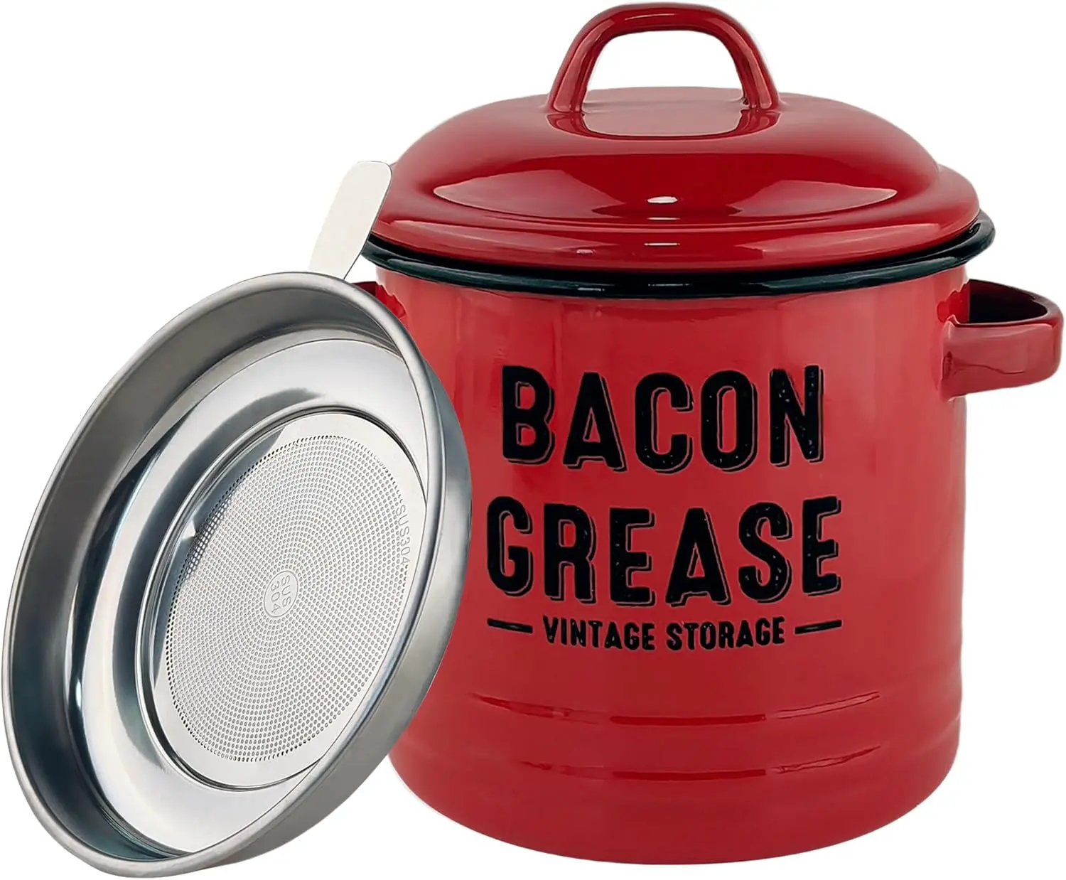Upgrade Your Kitchen with This 42oz Enamel Ceramic Bacon Grease Container – Features a Removable Strainer for Clean Drippings, Perfect for Reusing or Disposing of Bacon Fat with Mess-Free Ease