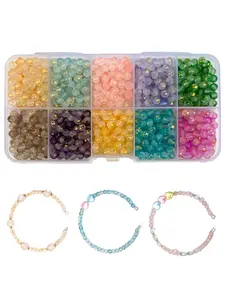 10-Color Glass Beads Kit, 4mm Frosted Gold Foil Beads (1000pcs/Box), Assorted Round Spacer Beads for Jewelry Making, Beading Making, DIY Bracelet & Necklace Making Supplies, Diy Jewelry Accessories