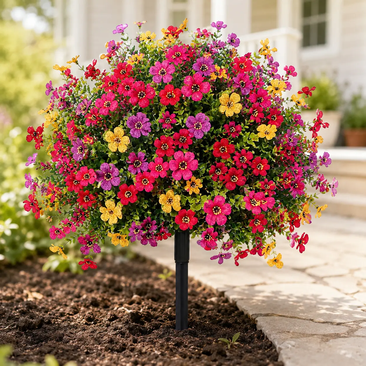 Artificial Flowers for Outdoor & Indoor Decor, UV-Resistant Weatherproof Faux Daisy Bouquet with Eucalyptus Leaves and Boxwood Greenery, Realistic Plastic Fake Flowers for Planters, Porch, Patio, Garden, Vases, Home, Wedding & Seasonal Arrangements