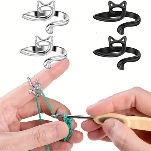 4pcs Adjustable Finger Holder - Knitting Crochet Loop Ring Yarn Guide Thimble - Faster Sewing Tools for Crocheters