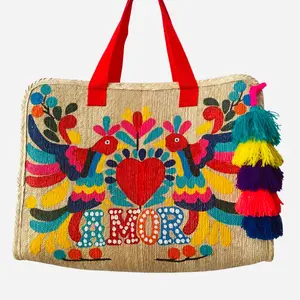 Amor Hand painted palm leaves bag