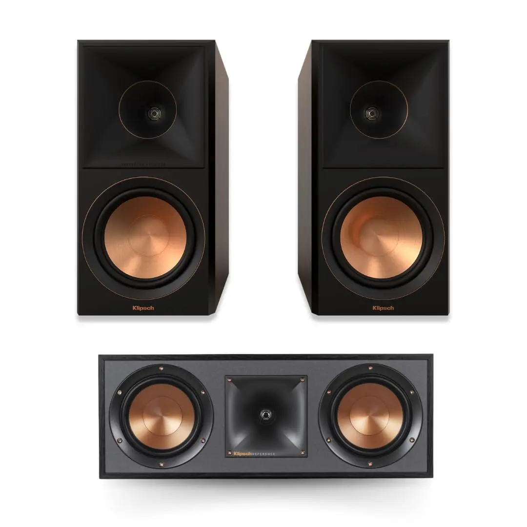 Klipsch Reference Premiere RP-600M II Walnut Bookshelf Speakers Pair with R-52C Black Center Channel Home Speaker Set, Aluminum-Constructed Audio System with 90x90 Square Tractrix Horn, Aluminum LTS Tweeter, Copper-Spun Drivers & Detailed Performance