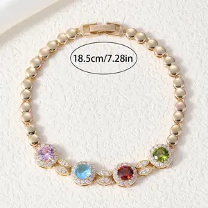 Colorful Inlaid Diamond Bracelet for Women, Trendy 18K Gold Plated, Light Luxury, Hip-Hop Design, Women's Jewelry