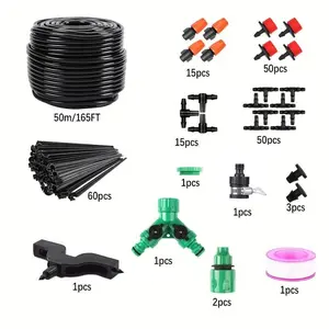201 Piece Automatic Drip Irrigation System Set, Includes 165 Feet Pipe, Garden Water Hose & 2 Types of Nozzles, Abs Plastic, DIY Lawn/garden Watering Kit