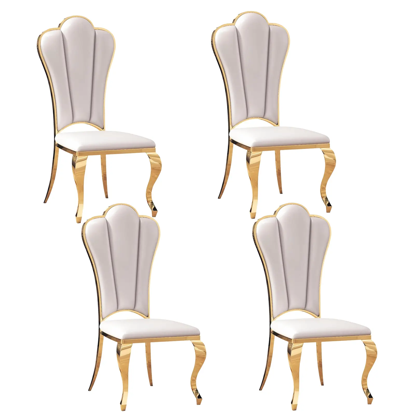 PU Leather Dining Chairs Set of 2/4/6, White Upholstered High Back Kitchen Chairs with Gold Stainless Steel Legs,Modern Upholstered High-end Chair,Modern Armless Dining Room Chairs For Kitchen and Dining Room dinning chair