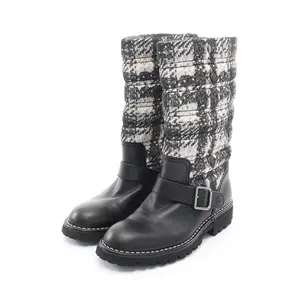 Pre-owned CHANEL Nylon Small Leather Goods Coco Mark Tweed Snow Boots