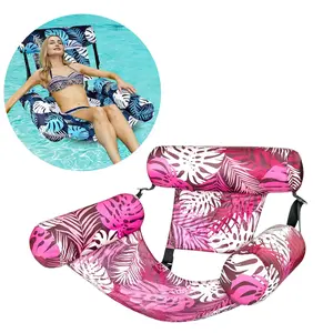 Inflatable Pool Lounge, 1 Count Plant Pattern Floating Mat Hammock, Hammock Pool Floats, Blow Up Water Chairs Noodles Rafts for Party Summer Water Beach Fun