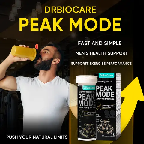 PEAK MODE Effervescent Tablets by DrBioCare – Men’s Daily Energy, Vitality & Strength Support with Maca, Shilajit & Ashwagandha
