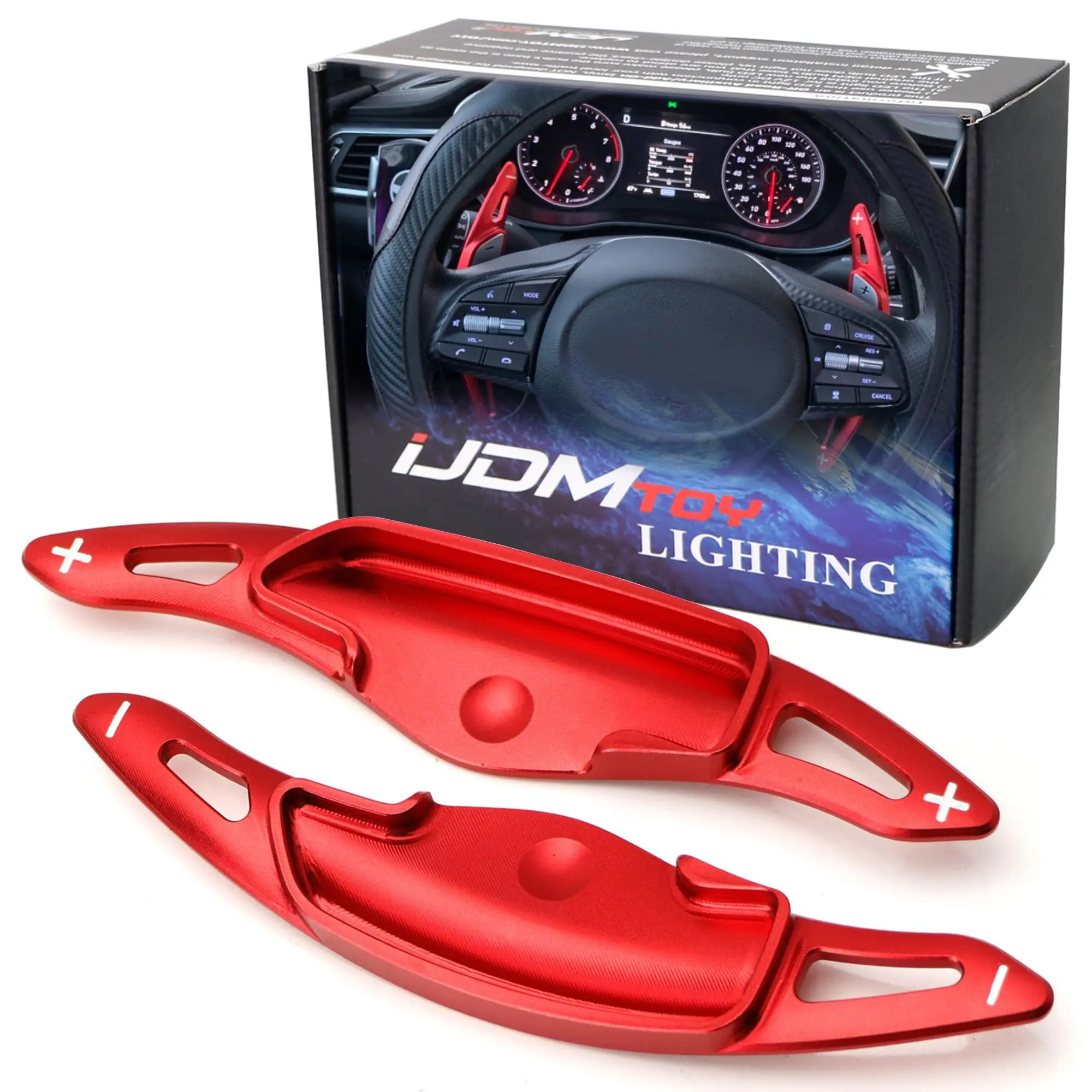 iJDMTOY Red CNC Billet Aluminum Large Paddle Extensions For Hyundai 2018-2022 Genesis G70, 2020-2023 Sonata, 2021-2023 Elantra, 2022-23 Tucson