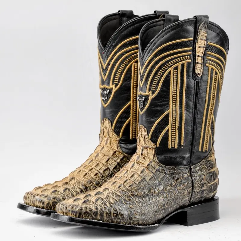 Orix Two-Tone Caiman Neck Leather Print Boots - Square Toe