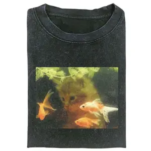 [Flashsale up to 70%]Wacky cat t shirt  Retro Funny Vintage Graphic Tee, Cats and Fish Menswear Womenswear Streetwear Cotton Comfort