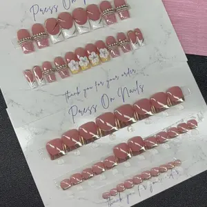 Medium square Press on nails with toe nails silver chrome acrylic flowers 3d gel