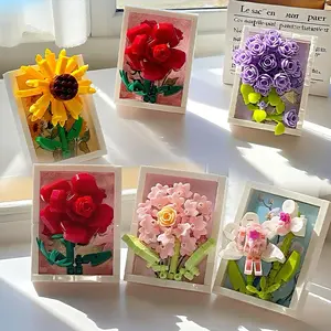Plant Flower Bouquet Building Block Set, Artificial Flowers Bouquet, Creative Gift Toy for Kids & Adults, DIY Assembly Kit for Home Office Decor, Birthday or Holiday Present