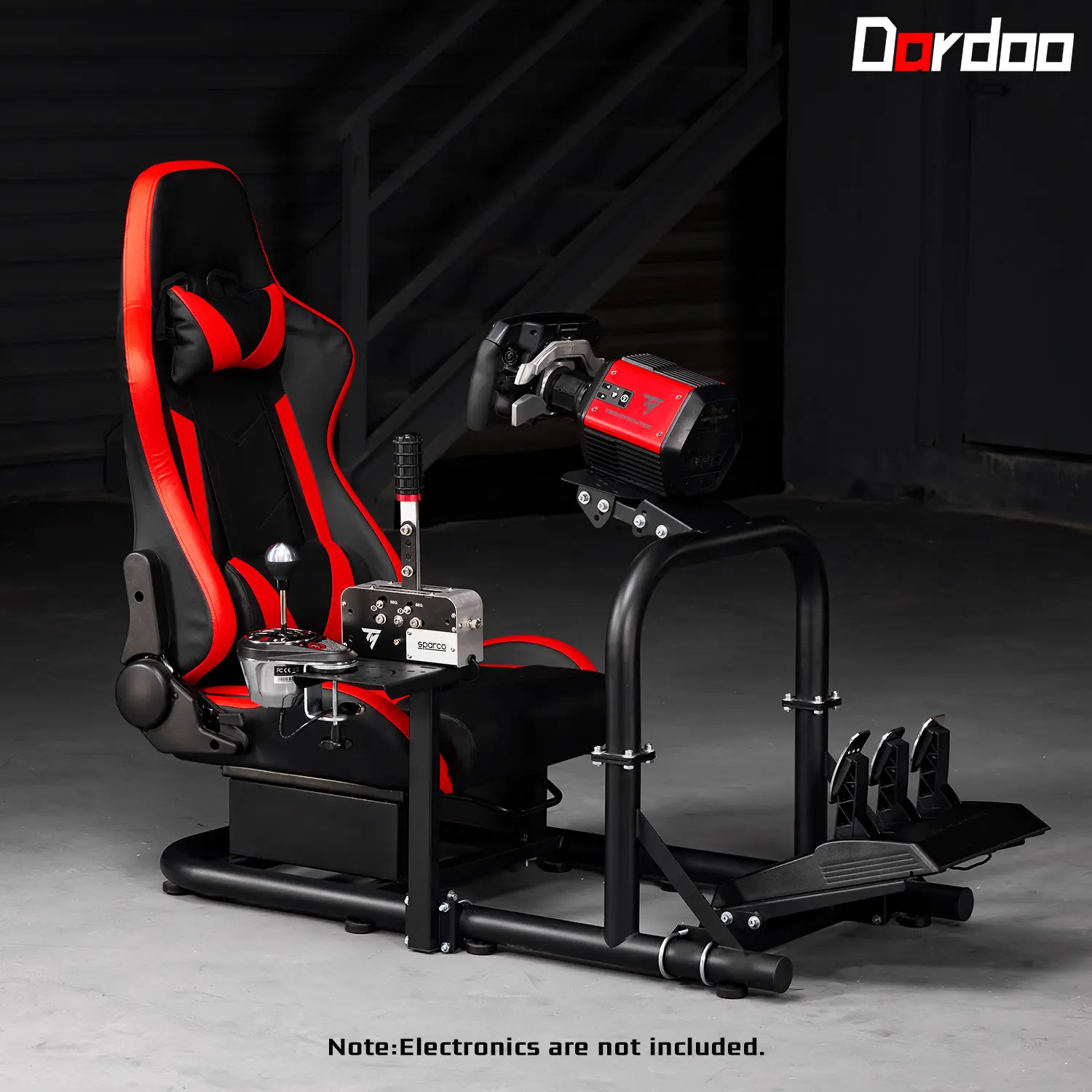 Dardoo G29 Racing Wheel Simulator Cockpit with Red Racing Gaming Chair, Alloy Steel Large Tube Ergonomic Chair, Height Adjustable Pedal Angles, Compatible with G923, G920 & Most Market Brands (Wheel, Handbrake, Shifter, Pedals Not Included)