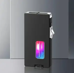 (Butane gas not included) Jet Torch Poker Lighter with Windproof Design，Cool Lighter with Extra Wide Soft Template - Smart Shake to Turn Off Flame, Rechargeable Zinc Alloy Electronic Lighter, Clear Window for Candles and Aromatherapy
