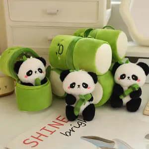Cute Bamboo Tube Giant Panda Shaped Keychain Pendant with Small Panda Figurine Perfect Gift for Family and Friends from China