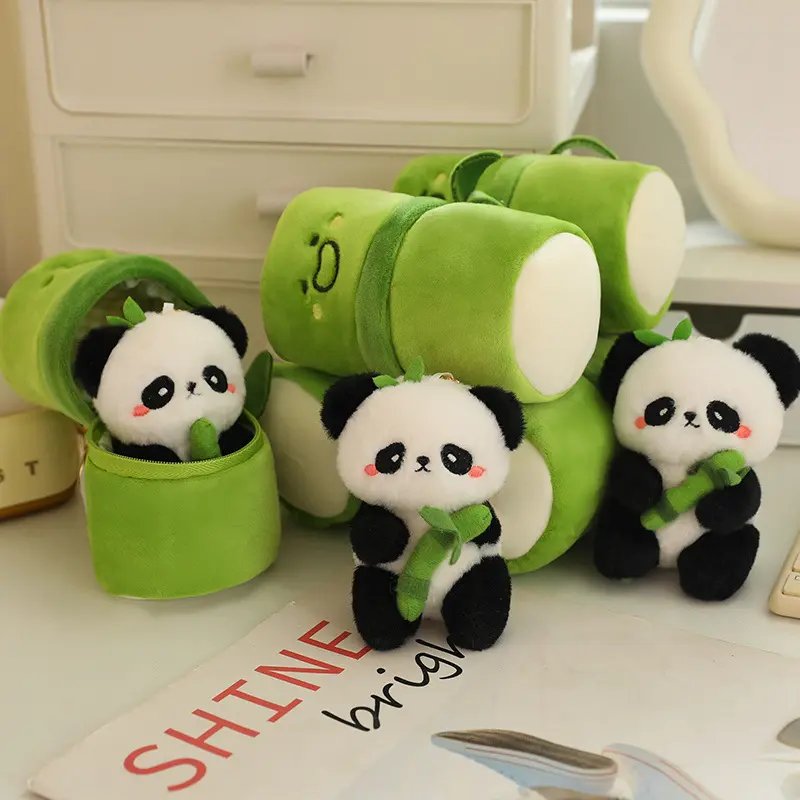 Giant Panda-Shaped Bamboo Tube Stuffed Keychain Pendant - With Small Figurine, Keychain Attachment, Chinese-Made Ideal Gift for Family (Toys & Hobbies, Dolls & Stuffed Toys), Keychain Bag Pendant, Panda Shaped Stuffed Toys