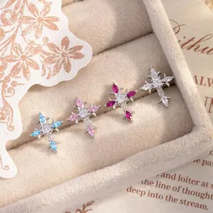 4 Pairs 16G  Silver Cross Sword CZ Screw Back Cartilage Stud Set, Hypoallergenic Internally Threaded Nose Studs, Gothic Piercing Jewelry for Women Men