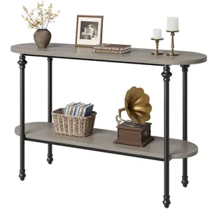 Entryway Table, 43.3" Long Console Table with Storage, 2 Tier Wood Console Table